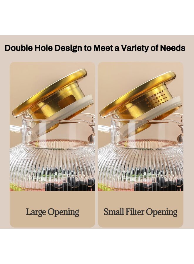 يُسلِّم عبوة من 2 إبريق زجاجي مع غطاء، إبريق ماء كلاسيكي بخطوط عمودية سعة 60 أونصة، إبريق ماء زجاجي للمشروبات الباردة والقهوة والليمون والشاي المثلج والمشروبات والحليب، مقاوم للحرارة - Image 3