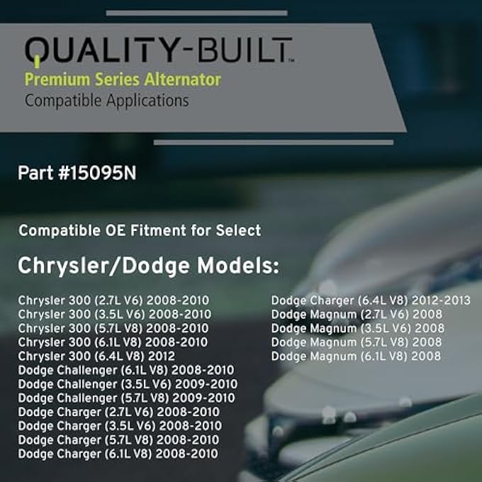 QUALITY-BUILT Premium New Alternator 15095N - OE Compatible with Select 2008-2013 Chrysler/Dodge (300,Challenger,Charger,Magnum) - Image 3