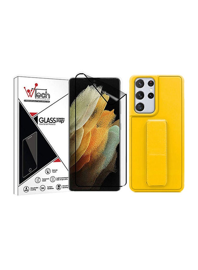 NIBEMINENT Pack Of Ceramic Nano Screen Protector With Silicone Hand Band Grip Cover Case For Samsung Galaxy S21 Ultra 5G 6.8inch Yellow/Clear - Image 1