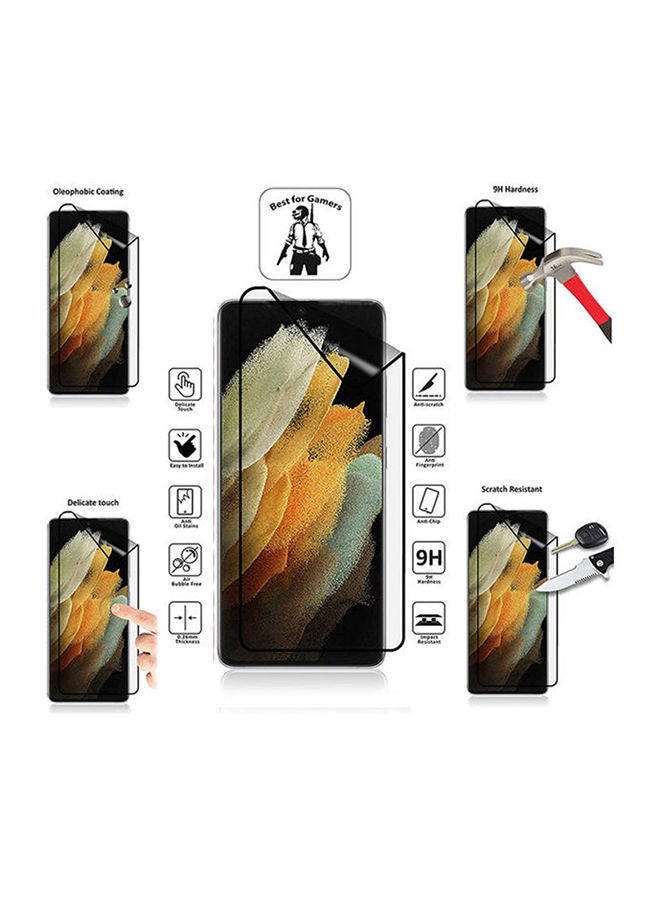 NIBEMINENT Pack Of Ceramic Nano Screen Protector With Silicone Hand Band Grip Cover Case For Samsung Galaxy S21 Ultra 5G 6.8inch Yellow/Clear - Image 2