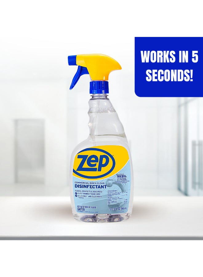 Zep Commercial Quick Clean Disinfectant Cleaner Spray Clear 946 ml ZUQCD32 - Image 3