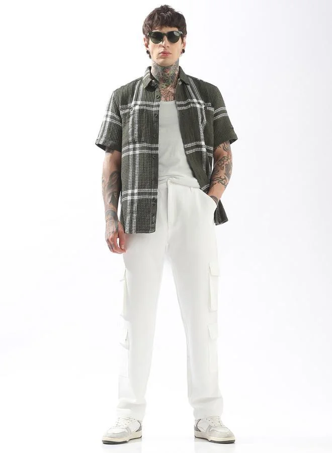 هاي ستار بنطلون أوف وايت رجالي بأزرار وخصر متوسط