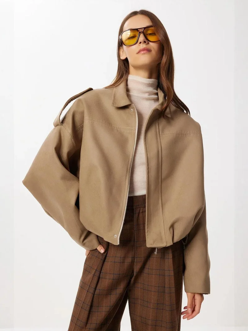 Lovely Istanbul ISTANBUL Suede Bomber Jacket with Zipper Closure