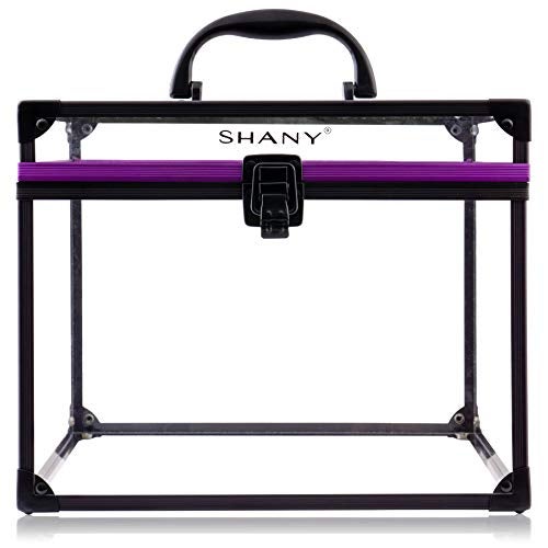 SHANY Clear Cosmetics and Toiletry Train Case - Clear Travel Makeup Bag Case Organizer with Secure Closure and Black/Purple Accents - Extra Large - Image 1