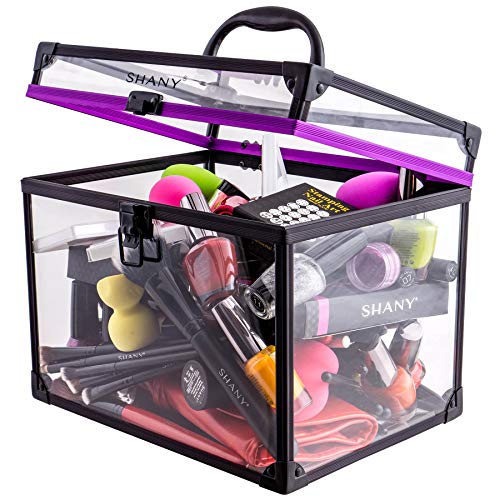 SHANY Clear Cosmetics and Toiletry Train Case - Clear Travel Makeup Bag Case Organizer with Secure Closure and Black/Purple Accents - Extra Large - Image 3