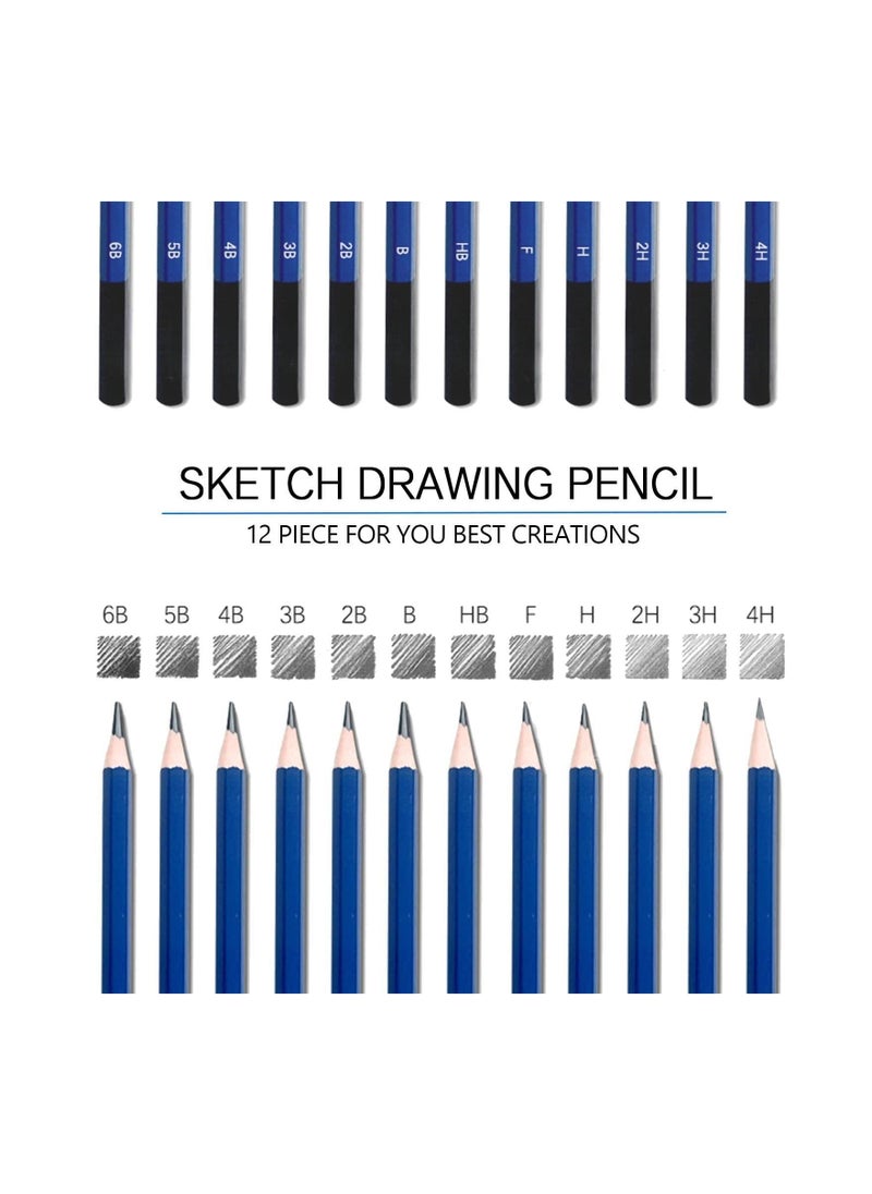 KASTWAVE 12 Pcs Charcoal Pencils for Drawing, Graphite Sketching Pencils Kit, 4H, 3H, 2H, H, F, HB, B, 2B, 3B, 4B, 5B, 6B, Artist Pencils for Beginners & Pro Artists, Professional Sketch Pencils Set  - Image 2