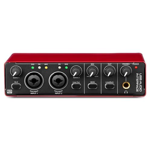Arvox USB Audio Interface 2x2 Gen 3 | 2-In 2-Out | Premium Mic Pre-Amps | 48V Phantom Power | 24-bit/192kHz Recording | XLR/Mic/Line Inputs | Plug & Play | Metal Body | Red - Image 1