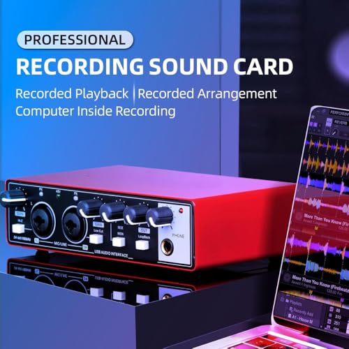 Arvox USB Audio Interface 2x2 Gen 3 | 2-In 2-Out | Premium Mic Pre-Amps | 48V Phantom Power | 24-bit/192kHz Recording | XLR/Mic/Line Inputs | Plug & Play | Metal Body | Red - Image 4