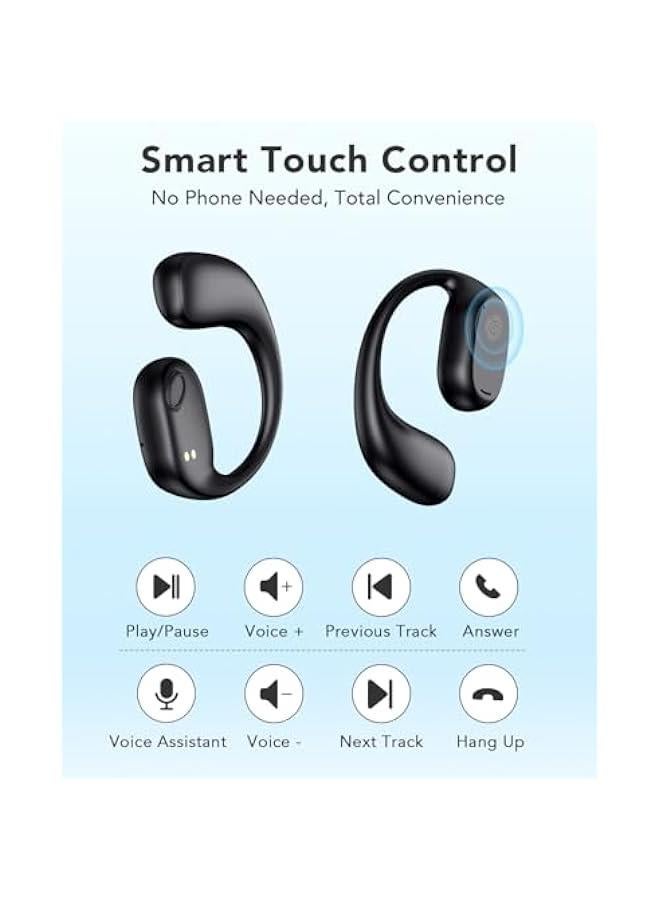 Open Ear Headphones Wireless Earbuds Bluetooth 5.4, 16mm Dynamic Drivers, 20 Hours Sports Earbuds with Ear Hooks, Air Conduction Headphones Compatible with iPhone & Android, Black - Image 3
