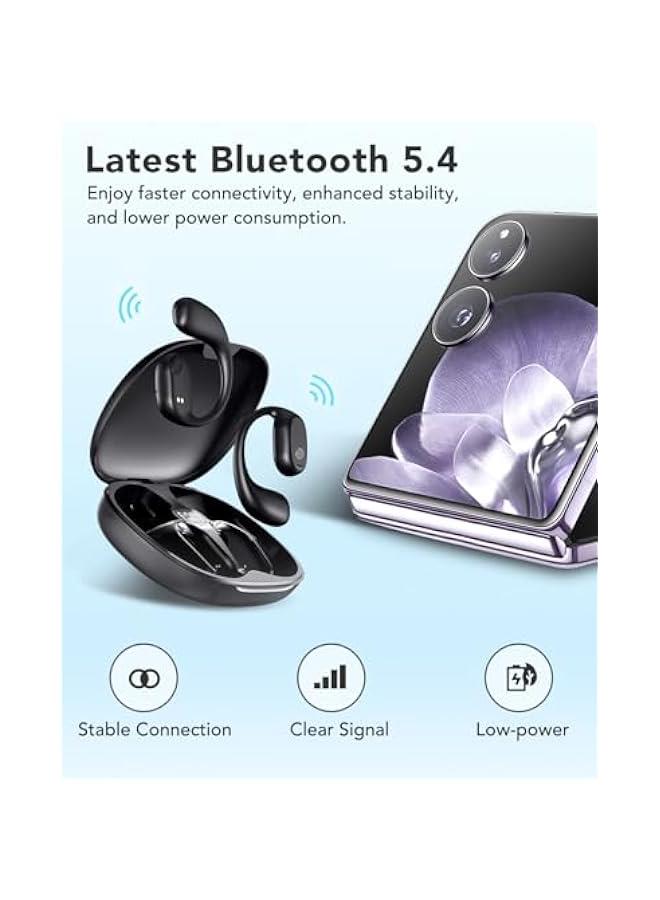 Open Ear Headphones Wireless Earbuds Bluetooth 5.4, 16mm Dynamic Drivers, 20 Hours Sports Earbuds with Ear Hooks, Air Conduction Headphones Compatible with iPhone & Android, Black - Image 4