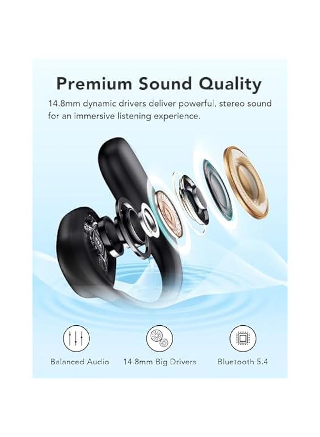 Open Ear Headphones Wireless Earbuds Bluetooth 5.4, 16mm Dynamic Drivers, 20 Hours Sports Earbuds with Ear Hooks, Air Conduction Headphones Compatible with iPhone & Android, Black - Image 5