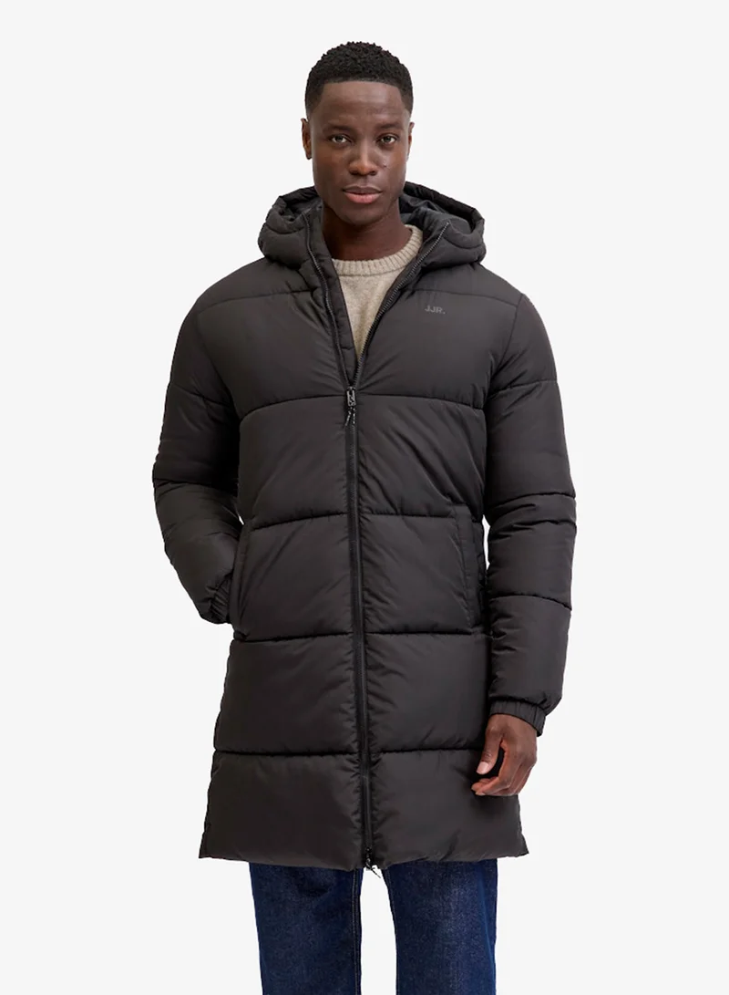 Logo detailed long puffer jacket