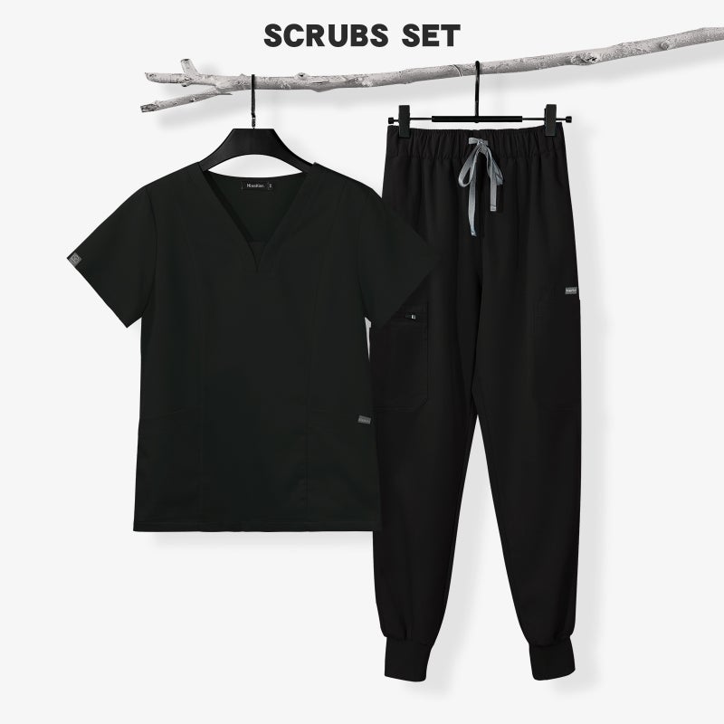 Slim Fit Medical Scrubs Set for Women with Short Sleeve Top and Pants Nursing Uniform - Navy Blue - Image 4