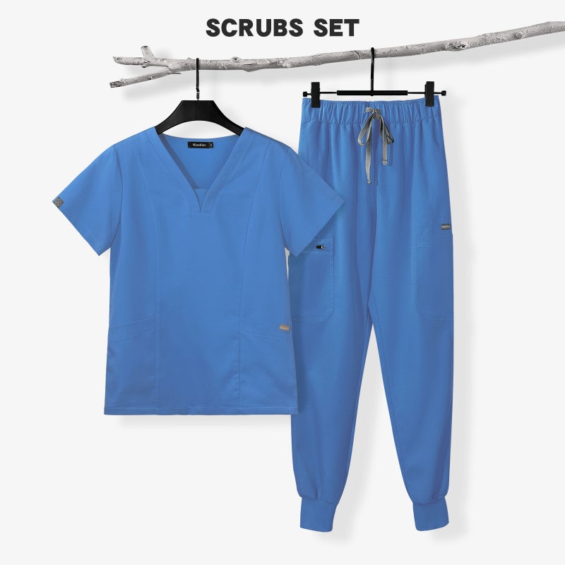 Slim Fit Medical Scrubs Set for Women with Short Sleeve Top and Pants Nursing Uniform - Navy Blue - Image 2