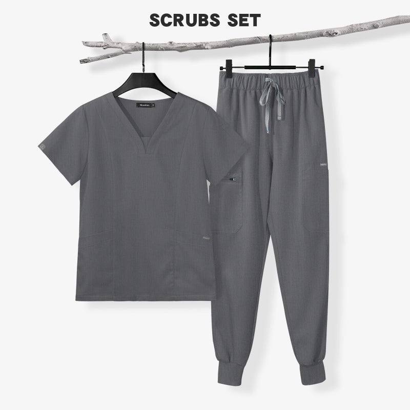 Slim Fit Medical Scrubs Set for Women with Short Sleeve Top and Pants Nursing Uniform - Navy Blue - Image 5