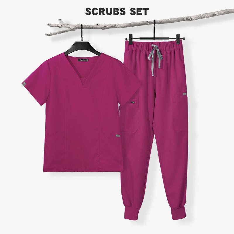 Slim Fit Medical Scrubs Set for Women with Short Sleeve Top and Pants Nursing Uniform - Navy Blue - Image 3