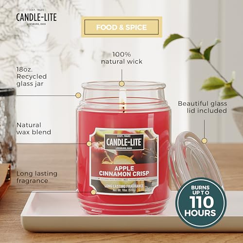 Candle-lite Fall Scented Candles, Apple Cinnamon Crisp, 18 oz Jar, Proudly Poured in The USA, Aromatherapy Candle, Single-Wick with 110 Hours of Burn Time, Perfect for Creating an Inviting Ambiance - Image 2