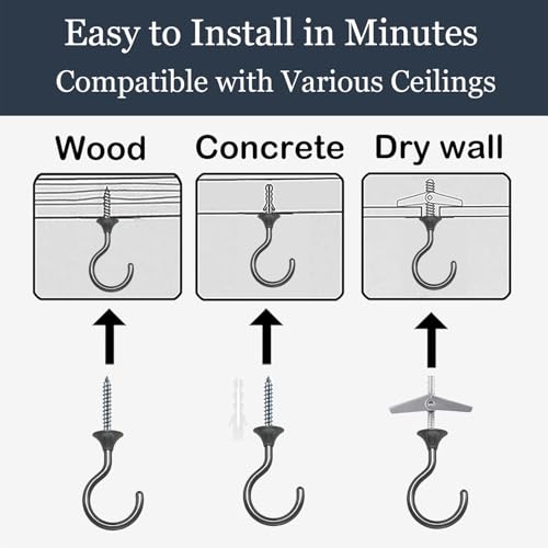 Evsteluo 2 Sets Heavy Duty Swag Ceiling Hooks with Hardware for Hanging Plants, Cavity Wall Fixing, Easy Installation, Holds Up to 30lbs, Ideal for Home & Garden (2 Sets, Black Nickel) - Image 4