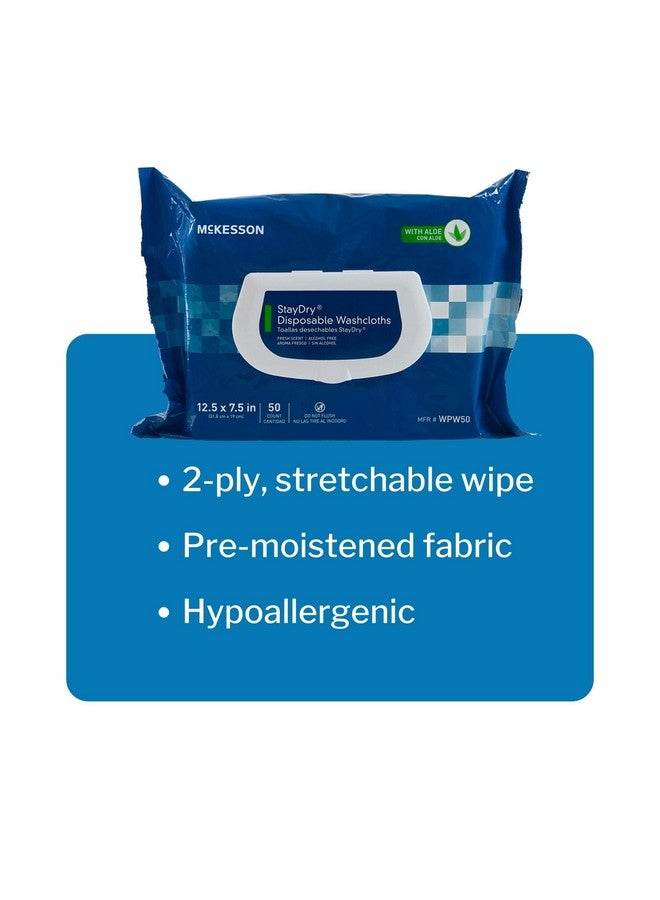McKesson StayDry Disposable Wipe 6 Pack, 300 Washcloths - Large Adult Body and Incontinence Washcloths with Aloe and Vitamin E, Alcohol-Free, 50 Wipes Per Pack - Image 4