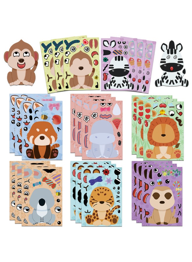 8 Sheets/bag Cartoon Animal Expression Assembly Stickers Cute Zoo Kidsren's Enlightenment Toys Diy Creative Stickers