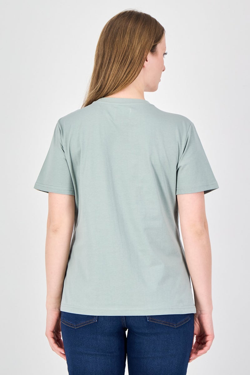 Fudo Comforts By Fudo Women Crew Neck Short Sleeve Plain T-Shirt, Sage Green - Image 4