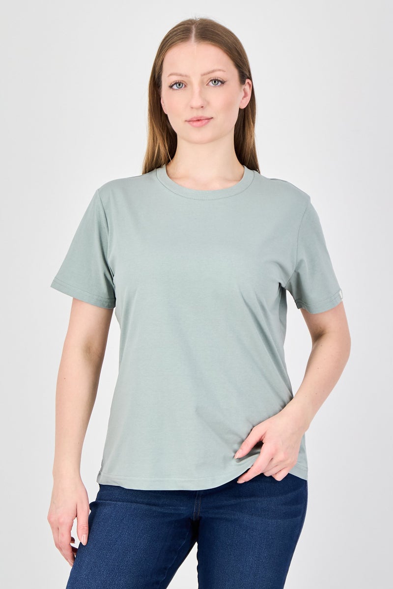 Fudo Comforts By Fudo Women Crew Neck Short Sleeve Plain T-Shirt, Sage Green - Image 1