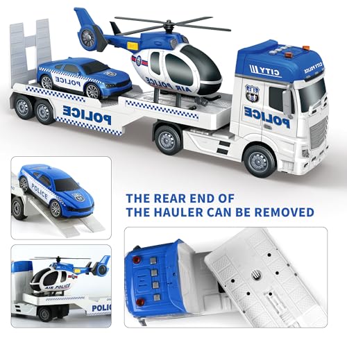 Dwi Dowellin Toddler Boy Toys for 3 4 5 6 Year Old 25 Semi Truck Toy with Racing Car and Helicopter Police ToysBirthday Gifts for Kids Child 2 3 4 5 6 Years Old - Image 5