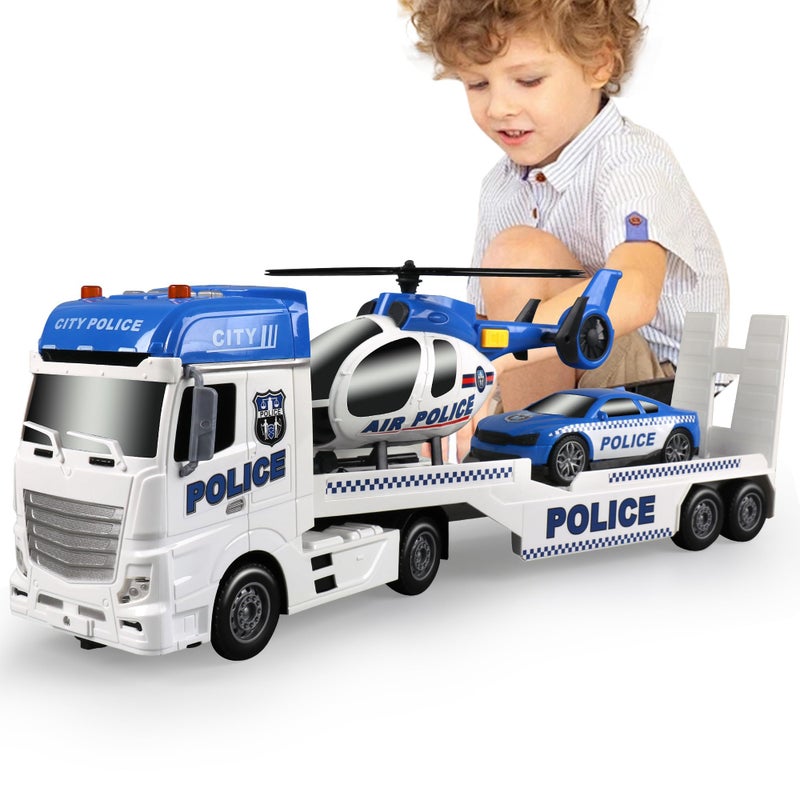 Dwi Dowellin Toddler Boy Toys for 3 4 5 6 Year Old 25 Semi Truck Toy with Racing Car and Helicopter Police ToysBirthday Gifts for Kids Child 2 3 4 5 6 Years Old - Image 2