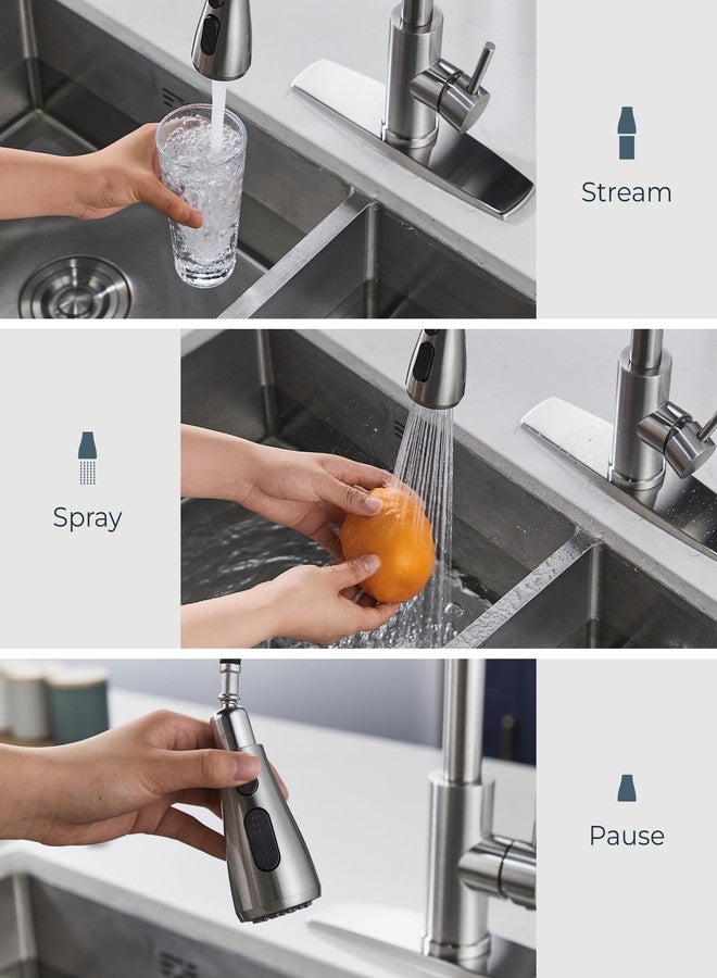 FORIOUS Kitchen Faucets with Pull Down Sprayer, Brushed Nickel High Arc Single Handle Stainless Steel Sink Faucet with Deck Plate for 1 or 3 Hole, Suitable for Farmhouse RV Bar Camper Laundry - Image 4