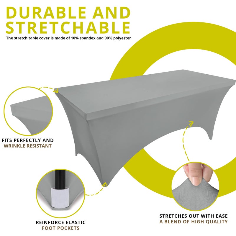 Utopia Kitchen Spandex Tablecloth 2 Pack [6FT  Grey] Tight  Fitted  Washable and Wrinkle Resistant Stretch Rectangular Patio Table Cover for Event  Wedding  Banquet & Parties [72Lx30Wx30H Inch] - Image 3