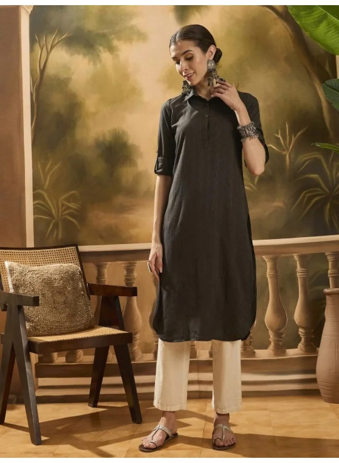 أيه كيه إس Black Self Design Pathani Kurta