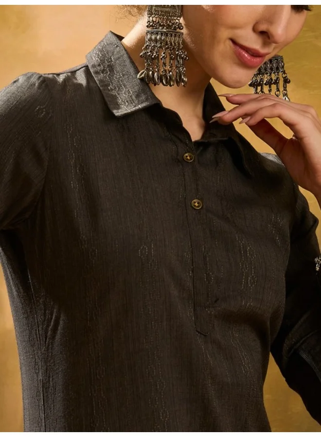 أيه كيه إس Black Self Design Pathani Kurta