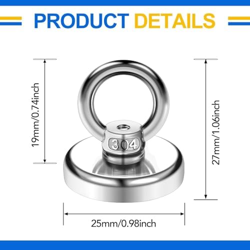 GUDDIES Magnetic Hooks 40 Lbs Heavy Duty Rare Earth Neodymium Magnet Hooks with Countersunk Hole Eyebolt for Home Kitchen Workplace Office and Garage Silver 10 - Image 4