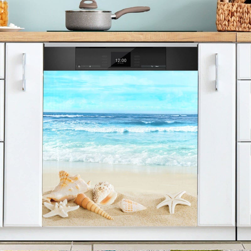 Exnundod Exnundod Beach View Magnetic Dishwasher Cover Shells Starfish Magnet Door Decal Panels for Kitchen Appliances Refrigerator Decorative 23x26inch 