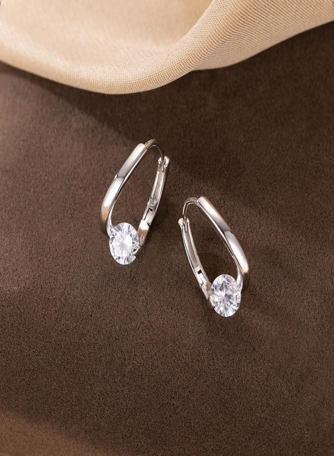 SLUYNZ Solid 925 Sterling Silver Shiny CZ Hoop Earrings for Women Teen Girls 1.6CM Hoop Earrings Unique Oval Earrings Huggie (A-Silver) - Image 4