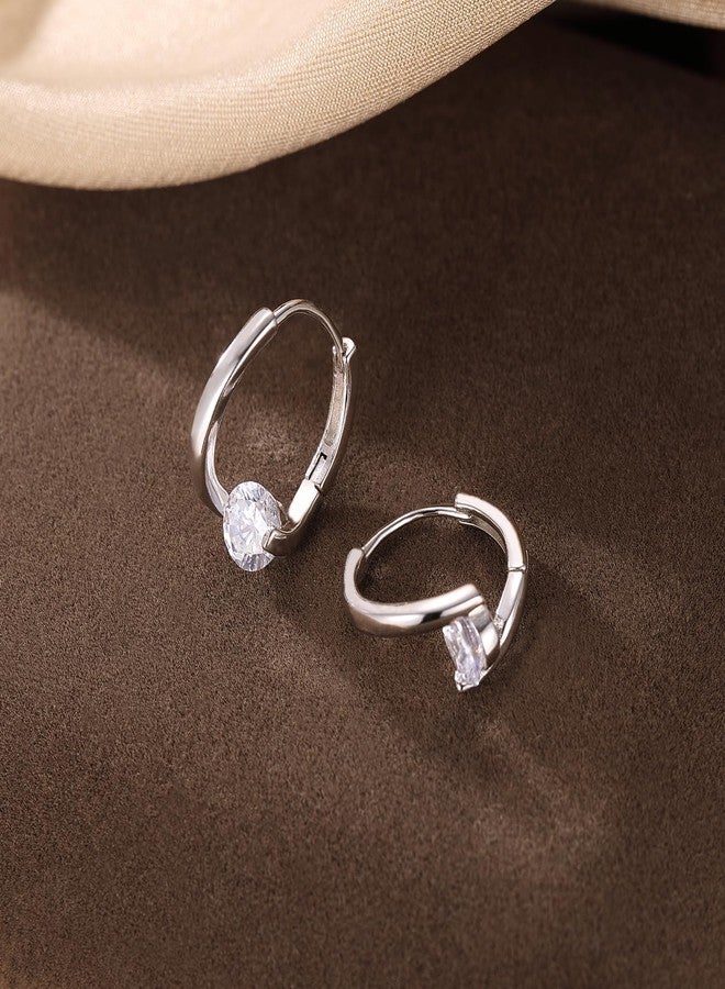 SLUYNZ Solid 925 Sterling Silver Shiny CZ Hoop Earrings for Women Teen Girls 1.6CM Hoop Earrings Unique Oval Earrings Huggie (A-Silver) - Image 5