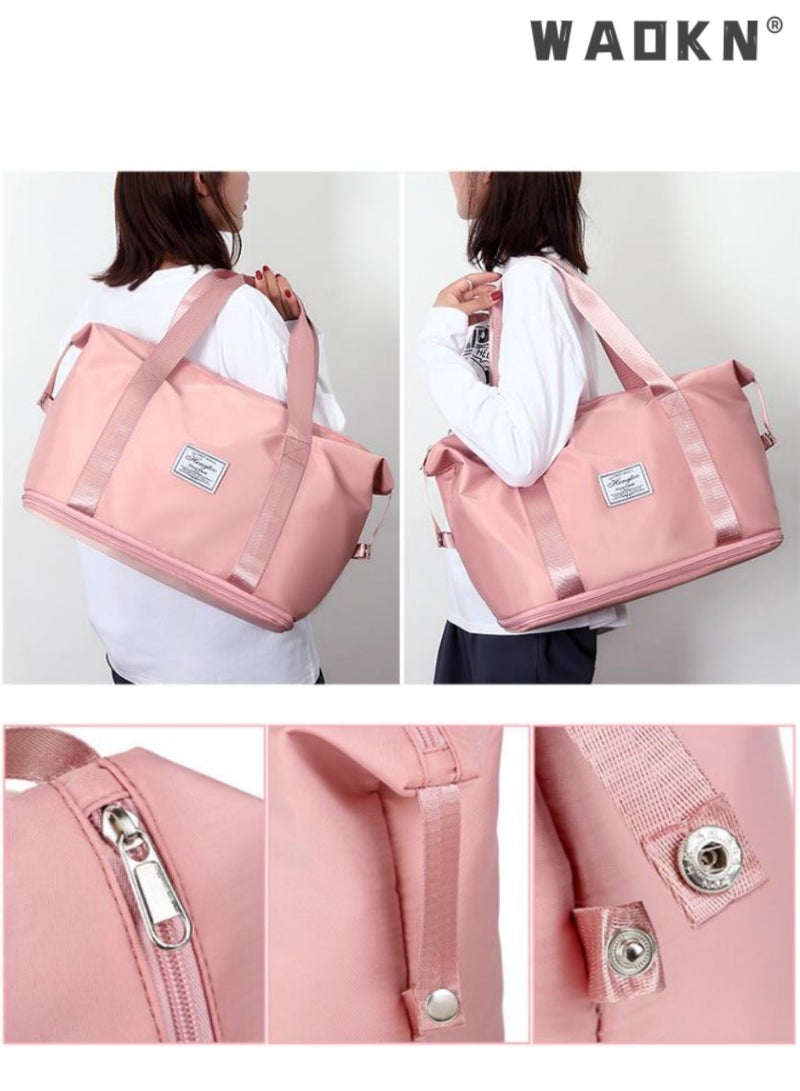 WAOKN Women's Portable Dry and Wet Separation Gym Sacks, Large-capacity Business Trip Storage Bag Luggage Sports Bag Trolley Bag, Waterproof Leisure Travel Bag Carrying Bag for Ladies（Pink） - Image 3