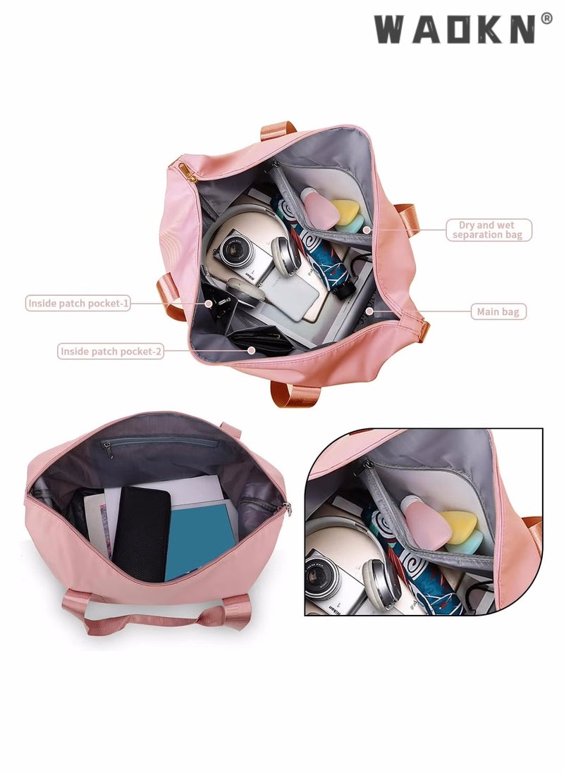 WAOKN Women's Portable Dry and Wet Separation Gym Sacks, Large-capacity Business Trip Storage Bag Luggage Sports Bag Trolley Bag, Waterproof Leisure Travel Bag Carrying Bag for Ladies（Pink） - Image 5