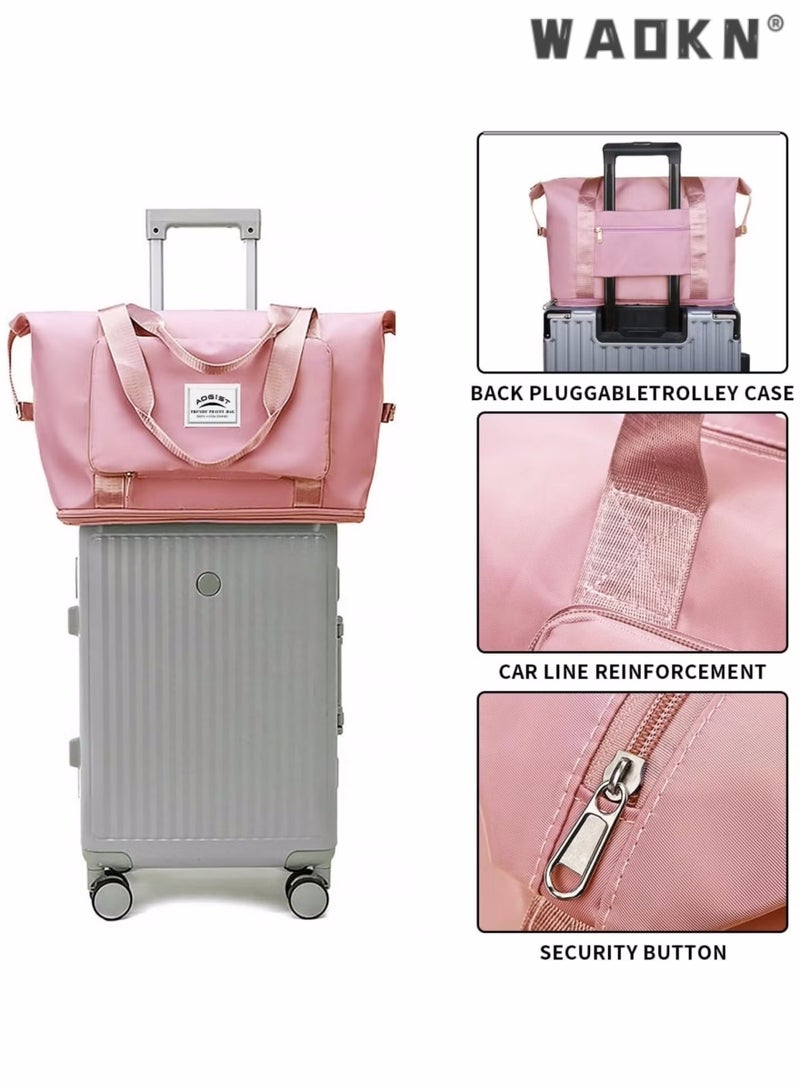 WAOKN Women's Portable Dry and Wet Separation Gym Sacks, Large-capacity Business Trip Storage Bag Luggage Sports Bag Trolley Bag, Waterproof Leisure Travel Bag Carrying Bag for Ladies（Pink） - Image 2