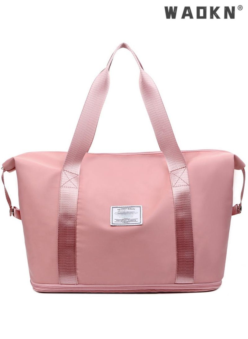 WAOKN Women's Portable Dry and Wet Separation Gym Sacks, Large-capacity Business Trip Storage Bag Luggage Sports Bag Trolley Bag, Waterproof Leisure Travel Bag Carrying Bag for Ladies（Pink） - Image 1