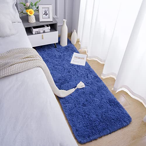 Chicrug Soft Runner Rug for Bedroom Living Room Plush Fluffy Rugs 2x6 Feet, Shag Furry Runner Rug Carpet Non Shedding for Nursery Children Kids Girls Room Home Decorative, Navy - Image 3