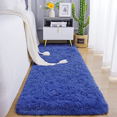 Chicrug Soft Runner Rug for Bedroom Living Room Plush Fluffy Rugs 2x6 Feet, Shag Furry Runner Rug Carpet Non Shedding for Nursery Children Kids Girls Room Home Decorative, Navy - Image 1