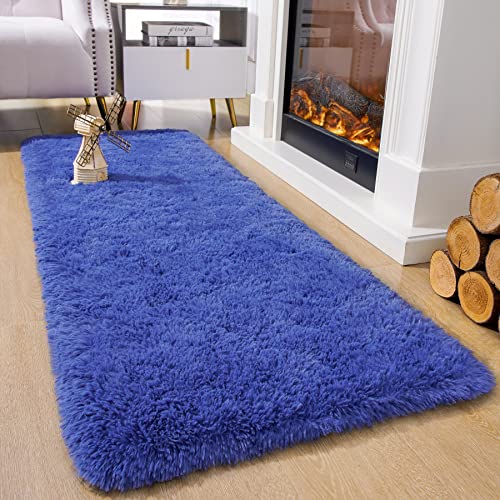 Chicrug Soft Runner Rug for Bedroom Living Room Plush Fluffy Rugs 2x6 Feet, Shag Furry Runner Rug Carpet Non Shedding for Nursery Children Kids Girls Room Home Decorative, Navy - Image 2