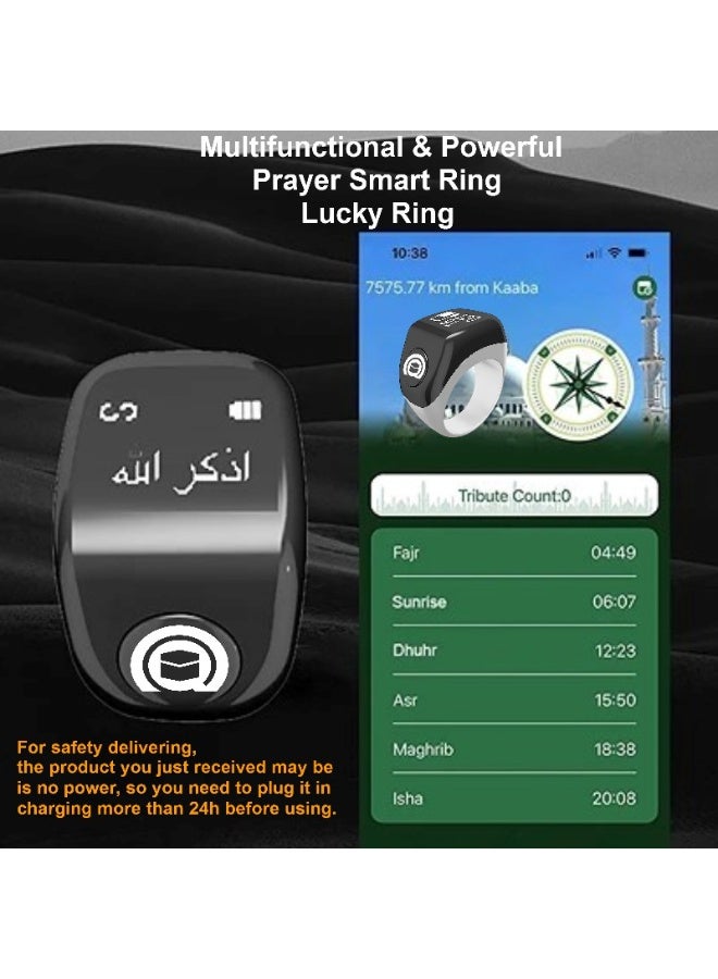 خاتم صلاة ذكي متعدد الوظائف، خاتم محظوظ، عداد تسبيح، منبه أذان، دليل اتجاه الصلاة، خاتم ساعة رقمية، خاتم خرز تسبيح، مسبحة إلكترونية، خاتم استغفار، خاتم ذكر علاء الدين من TBSoon iQIBLA - Image 2