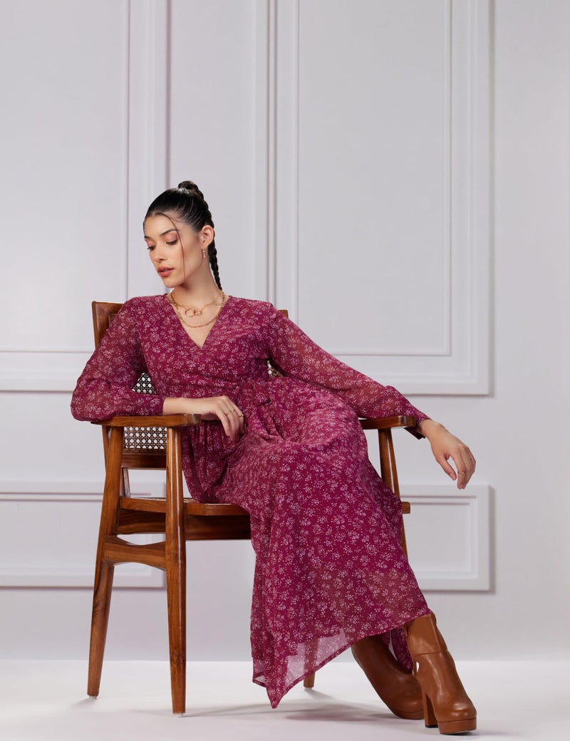 Styli Women's Polyester Wrap Maxi (7006880006_Burgundy_S) - Image 2