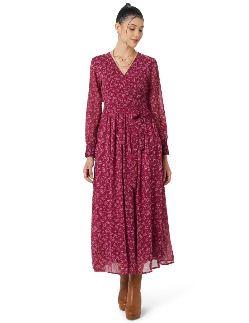 Styli Women's Polyester Wrap Maxi (7006880006_Burgundy_S) - Image 1