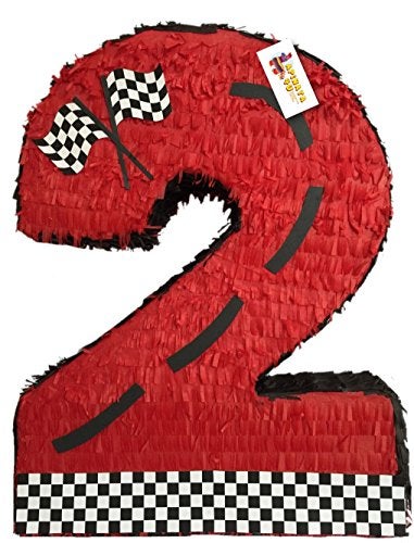 A Pinata 4 U APINATA4U 20 Tall Red Race Car Theme Number Two Pinata Ignite the Party with Two Fast Racecar Themed Fun Start Your Engines and Roll with the Dubs Theme - Image 1