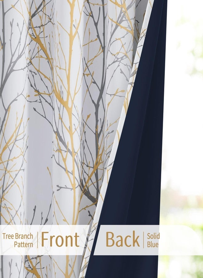 FMFUNCTEX 100% Blackout Curtains for Living Room, Yellow Grey Curtains 63 Inch Length Tree Branch Patterned Curtains for Bedroom, Thermal Insulated Farmhouse Window Treatment, Grommet Top 2 Panels - Image 4