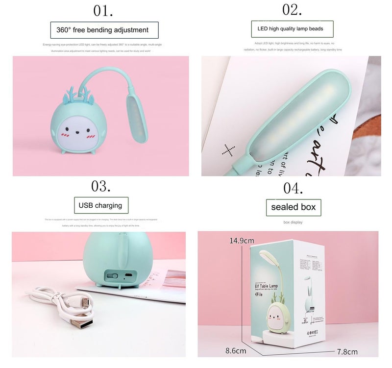 Flenzy Plastic Cute Deer Table LED Desk Lamp with Pen Holder, Blue, Pack of 1 - Image 5