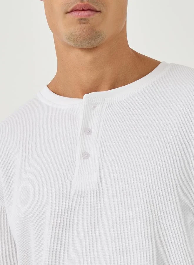 Styli Regular Fit Henley Neck Waffle Knit T-Shirt